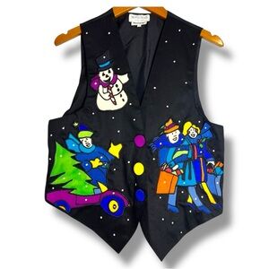 Vintage Christmas Silkscapes Holiday Vest‎ Hand painted 100% Silk Women S